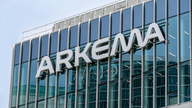 Sign and logo on Arkema's headquarters in the Paris La Défense business district.