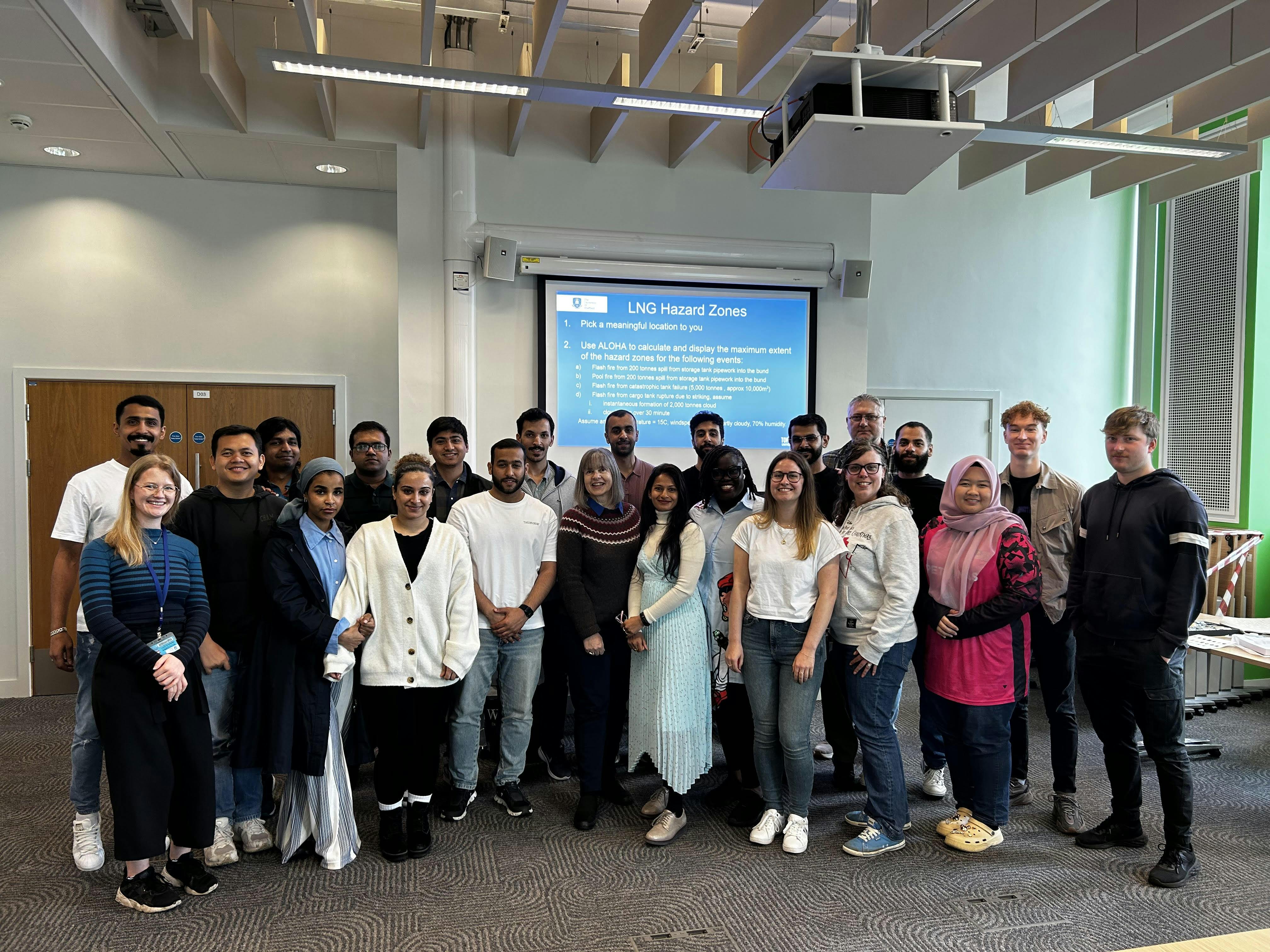Fiona Erskine Macleod (center) with students from the Process Safety and Loss Prevention at the University of Sheffield in the School of Chemical, Materials and Biological Engineering.