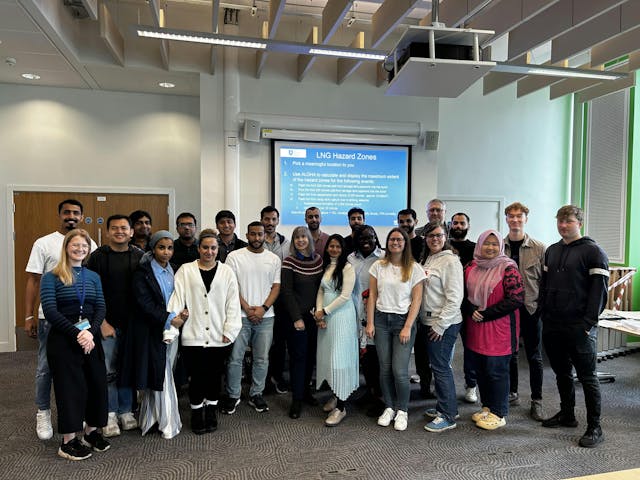 Fiona Erskine Macleod (center) with students from the Process Safety and Loss Prevention at the University of Sheffield in the School of Chemical, Materials and Biological Engineering. Fiona Erskine Macleod (center) with students from the Process Safety and Loss Prevention at the University of Sheffield in the School of Chemical, Materials and Biological Engineering.