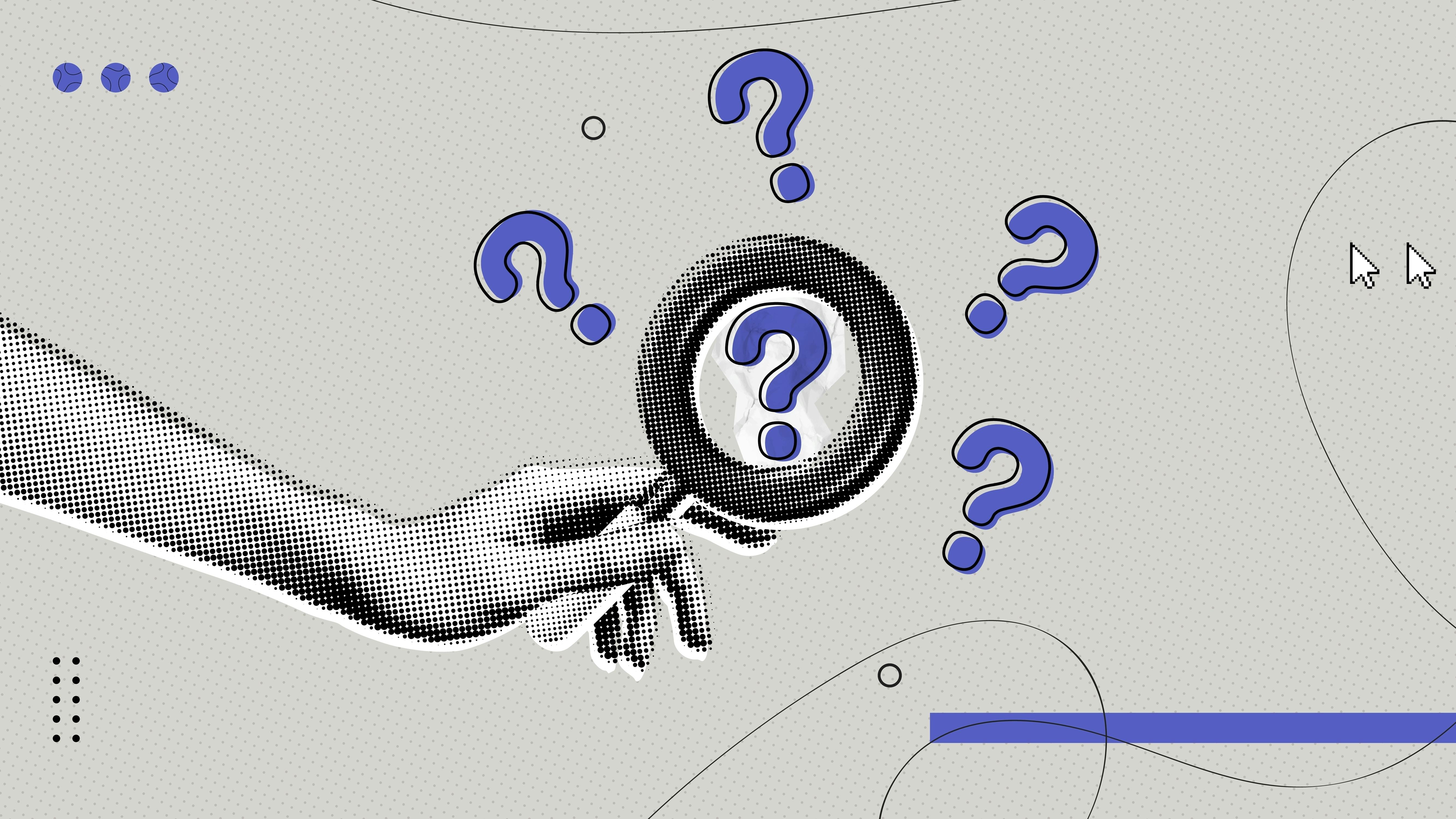 magnifying glass hovers over 1 of 5 question marks