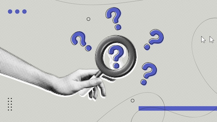 magnifying glass hovers over 1 of 5 question marks
