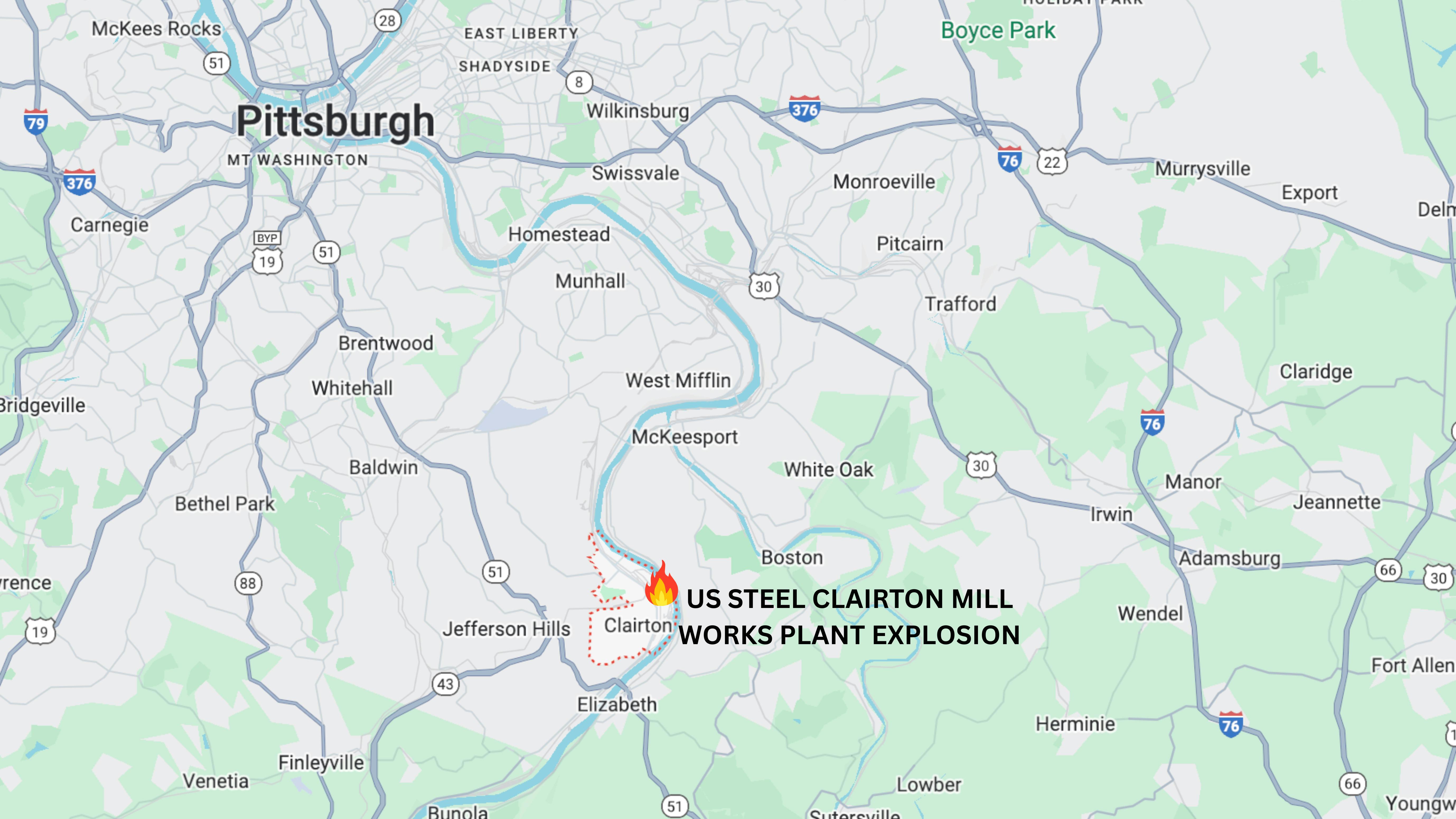 US Steel Clairton Mill Works Plant Explosion on Google Maps