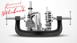 a vise grip with a chemical plant being squeezed in it