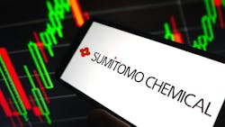 Sumitom Chemical logo on phone screen Sumitom Chemical logo on phone screen