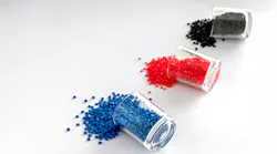 3 vials of plastic polymer granules, made from polyethylene