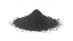 Handful of granular carbon powder on white background Handful of granular carbon powder on white background