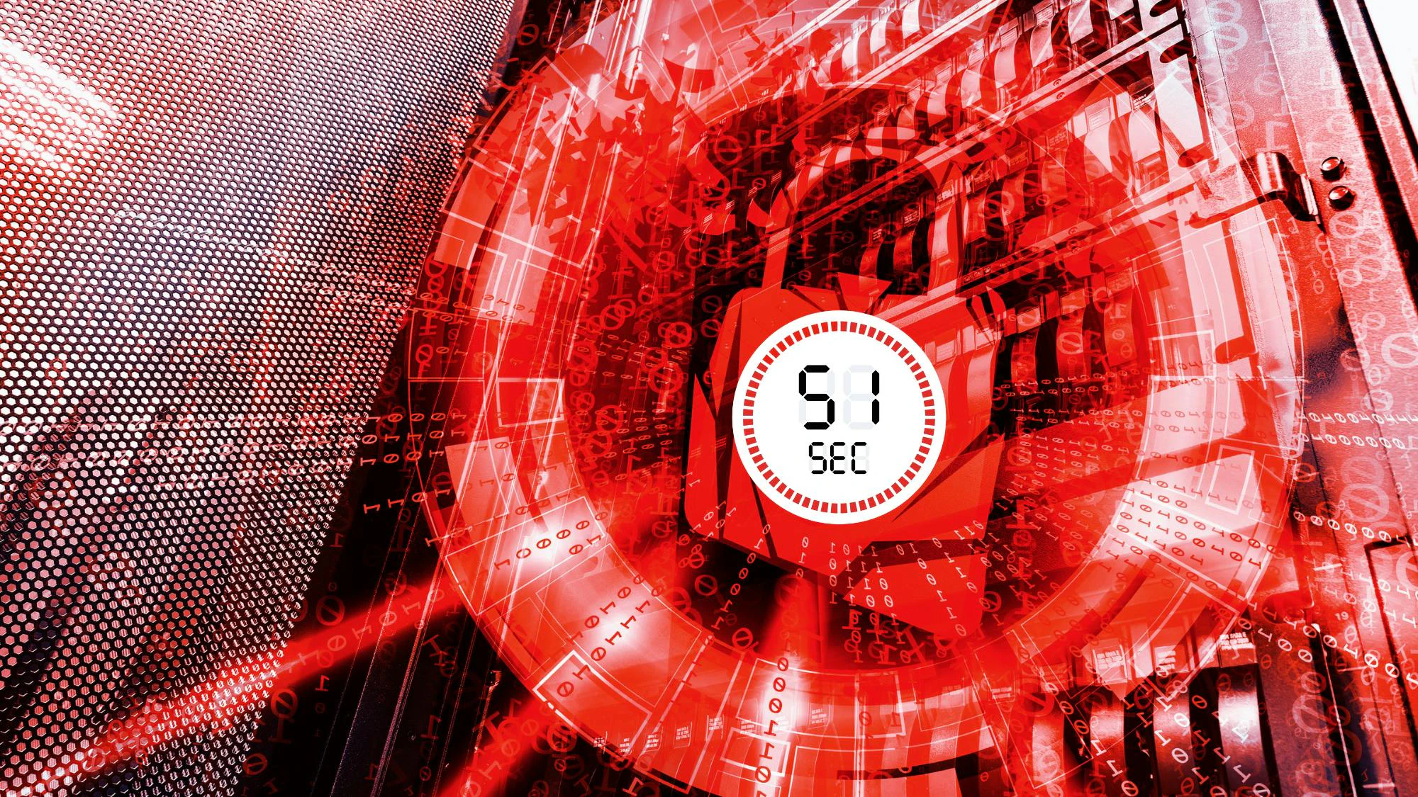 Security concept: hacked the padlock on the background of mainframe data center