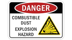 Explosive material and combustible dust hazard sign and labels Explosive material and combustible dust hazard sign and labels