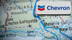 Map of Louisiana coastline with a Chevron logo on top Map of Louisiana coastline with a Chevron logo on top