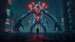 A man face-to-face with a scary creature at nighttime. A man face-to-face with a scary creature at nighttime.