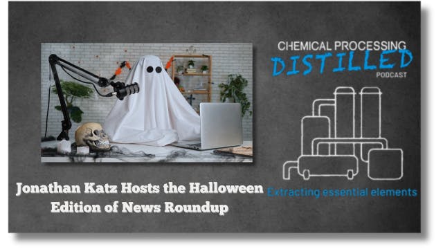 A ghost is hosting a Halloween News Roundup podcast