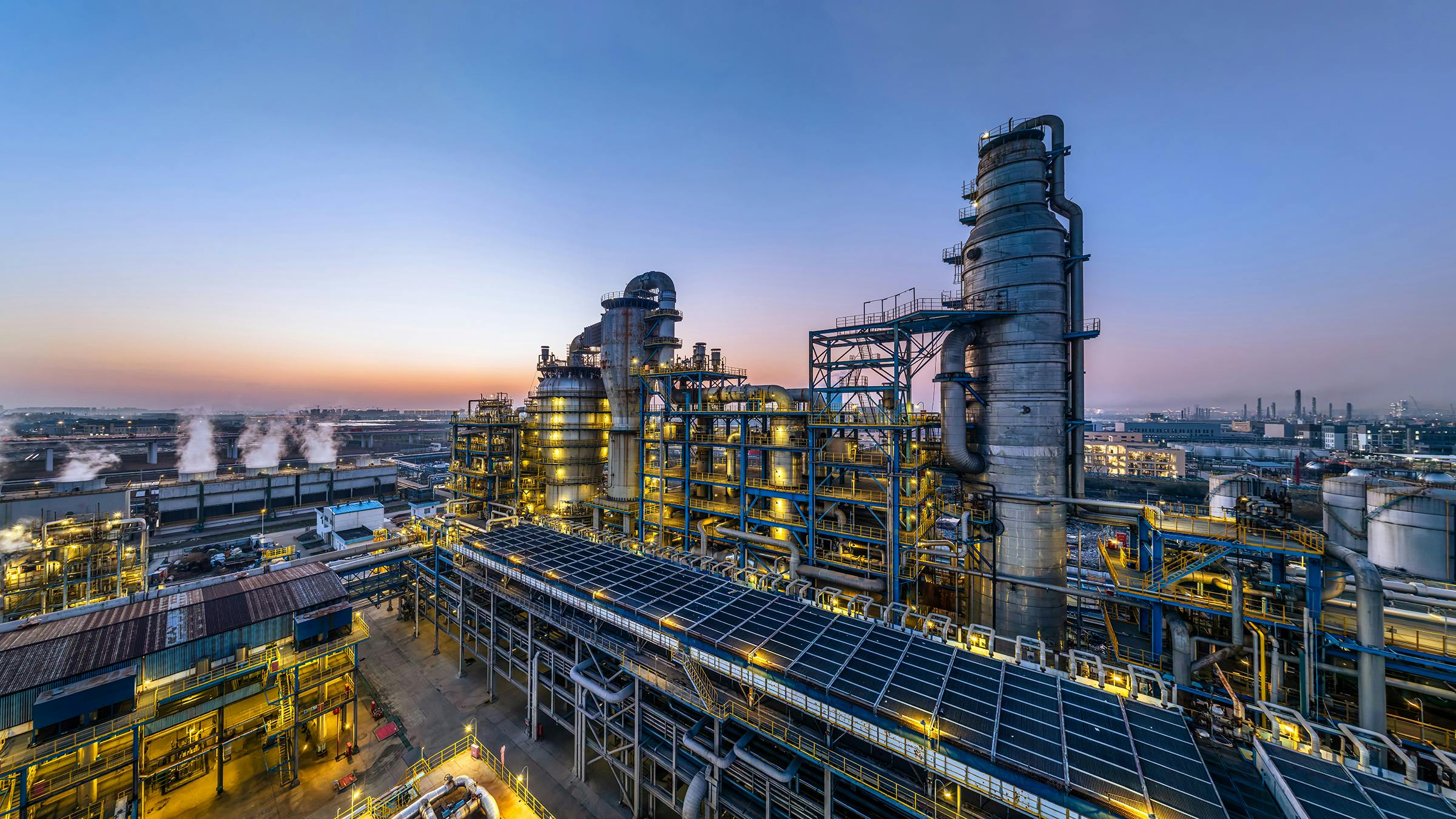 Aerial view of oil refinery and chemical plant in industrial area