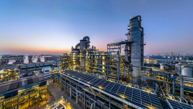 Aerial view of oil refinery and chemical plant in industrial area