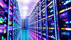 Modern server room, corridor in data center with Supercomputer racks Modern server room, corridor in data center with Supercomputer racks