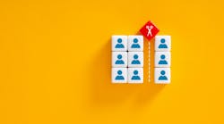 Job cuts, employee layoffs, firings or downsizing. Scissors dividing individuals positioned on colorful blocks Job cuts, employee layoffs, firings or downsizing. Scissors dividing individuals positioned on colorful blocks