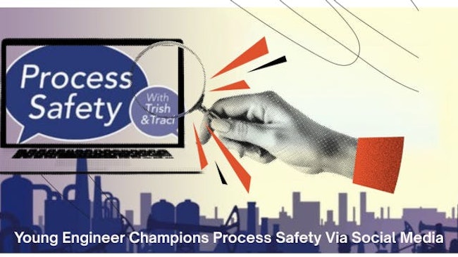 image of a hand with a magnifying glass over Process Safety with Trish & Traci logo
