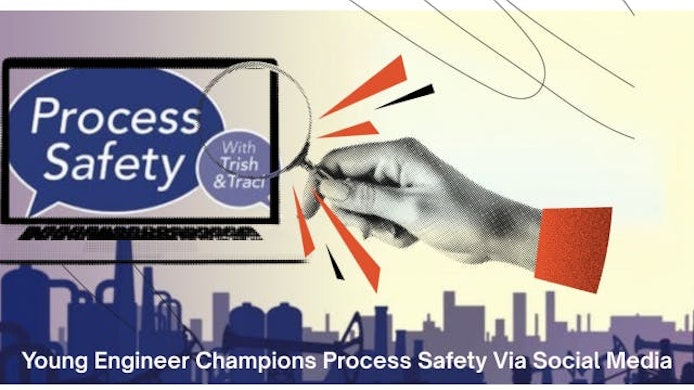 image of a hand with a magnifying glass over Process Safety with Trish & Traci logo