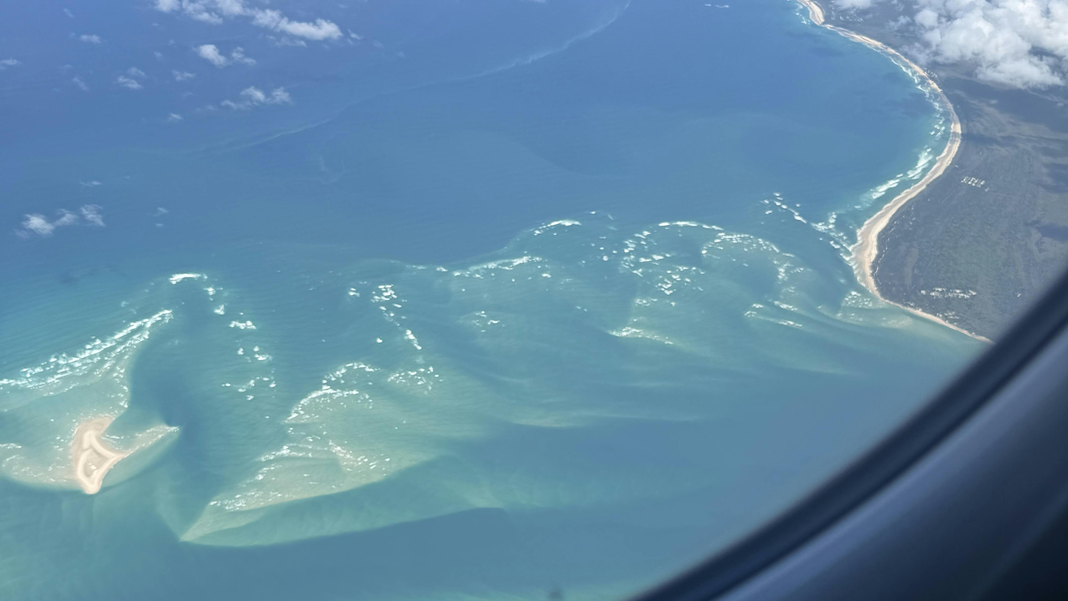 Photo taken from a plane 5,000 feet above sandbars along the coastline