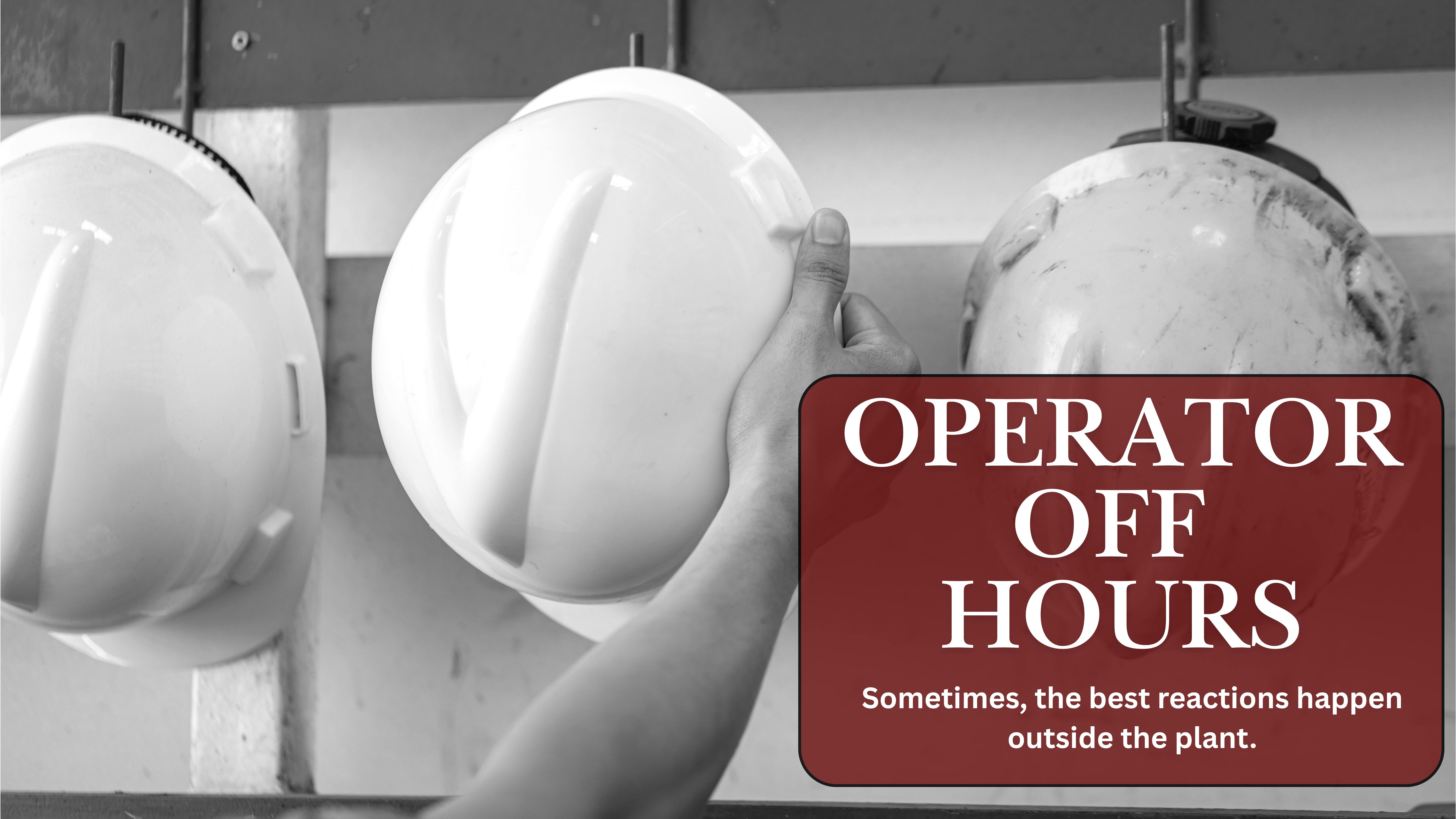 Black and white image of hand placing hard hat on hook, off work concept