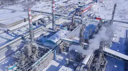 top view of the oil refinery and petrochemical plant in winter.