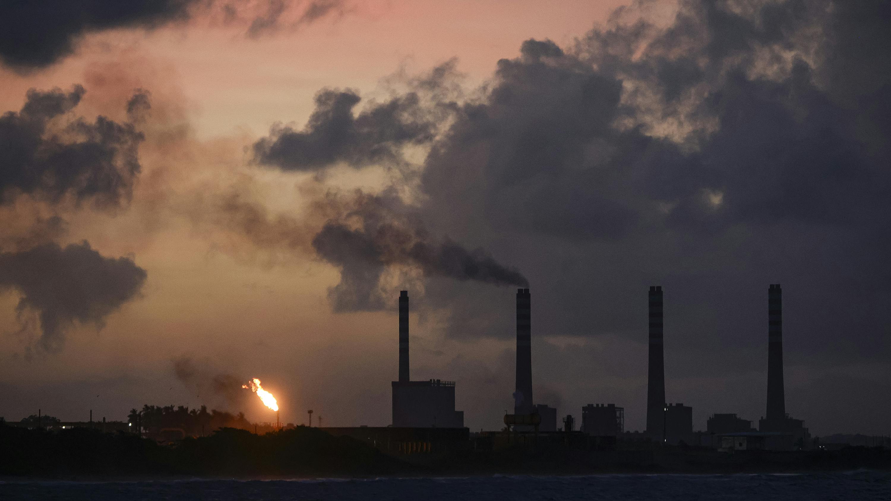 The El Palito refinery building at dusk on Dec. 18, 2025, in Puerto Cabello, Venezuela. (Jesus Vargas/Getty Images/TNS)