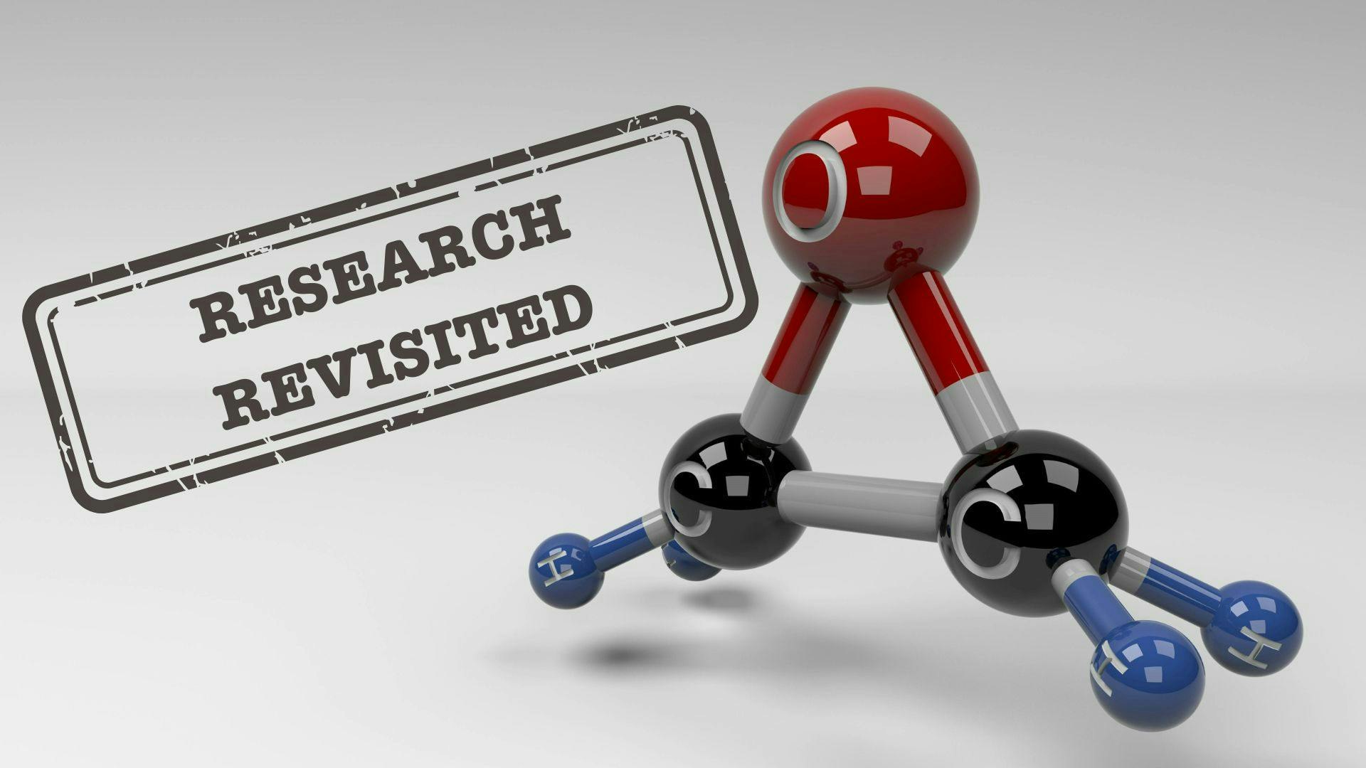 Ethylene oxide molecule illustration. Molecular structure of ethylene oxide carcinogenic gas used as agricultural insecticide and a sterilant for medical equipment. 3D rendering.