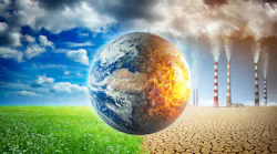 Earth on a background of grass and clouds versus a ruined Earth on a background of a dead desert with Smoking chimneys of industrial enterprises. Earth on a background of grass and clouds versus a ruined Earth on a background of a dead desert with Smoking chimneys of industrial enterprises.