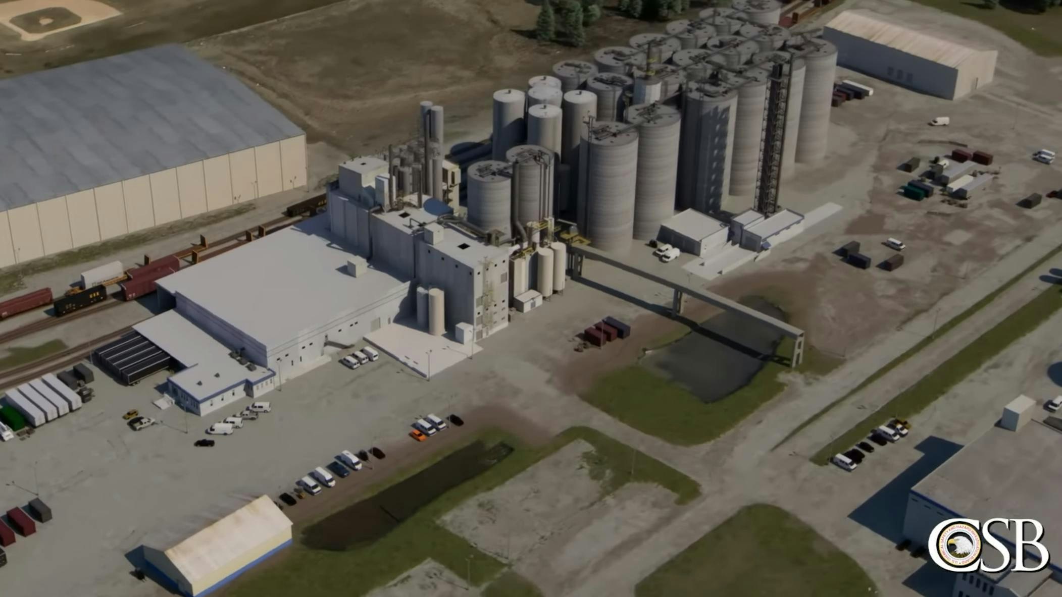 3D animation rendering and aerial view of Didion Milling plant in Wisconsin