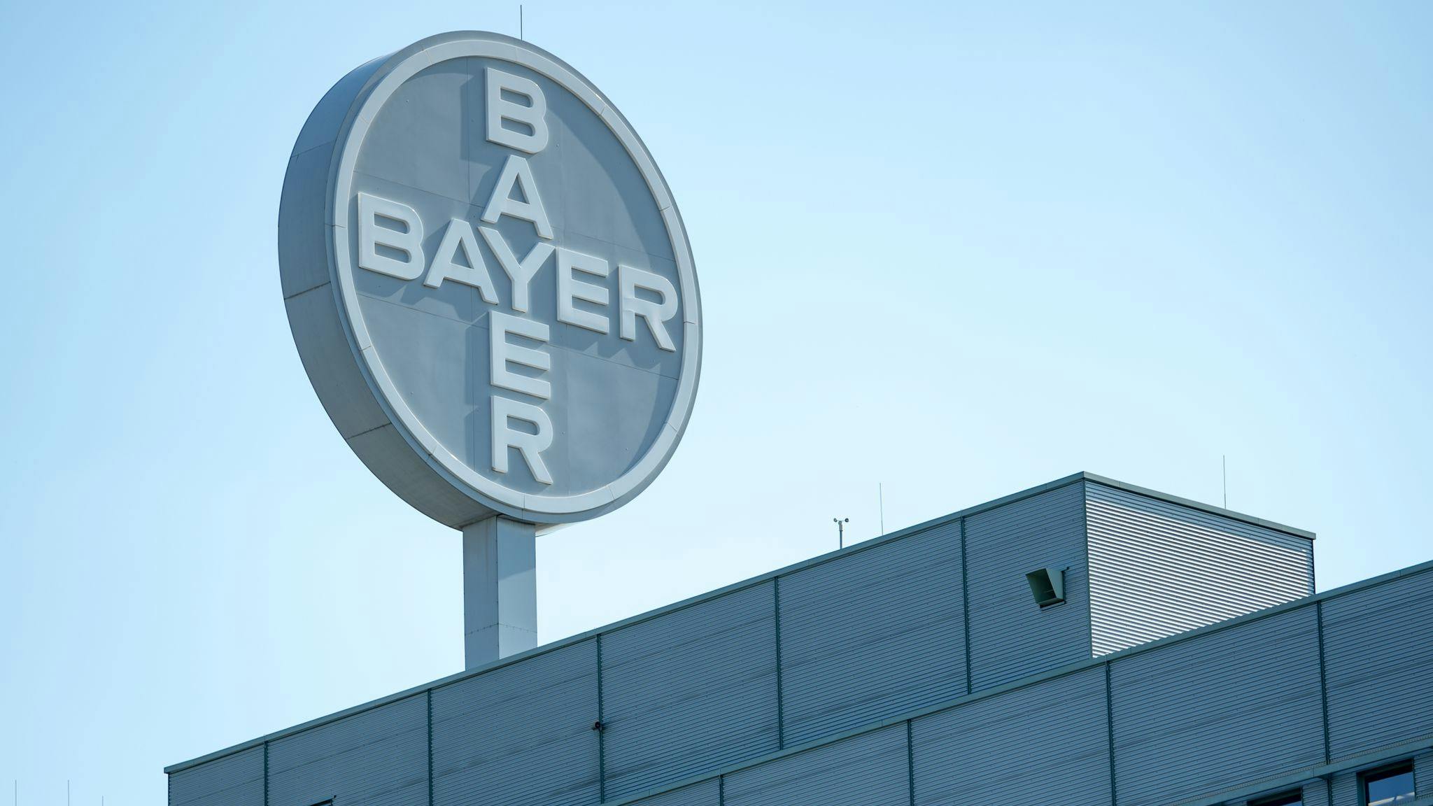 A view of the logo at the Bayer Bitterfeld GmbH plant. (Hendrik Schmidt/dpa/TNS)