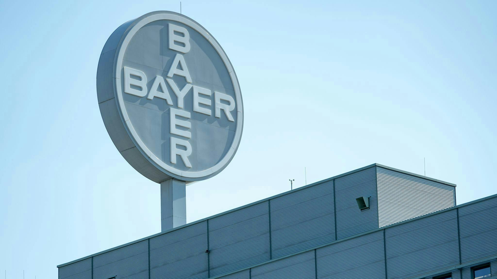 A view of the logo at the Bayer Bitterfeld GmbH plant. (Hendrik Schmidt/dpa/TNS)