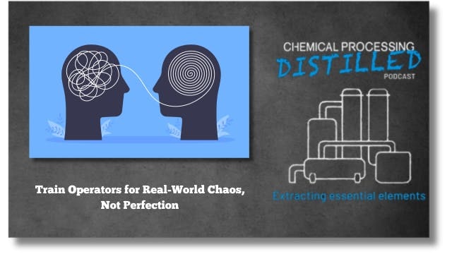 Podcast album cover shows illustration of chaos in one brain and organization in the other brain for Train Operators for Real-World Chaos, Not Perfection episode.