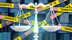 Justice balance in front of a backdrop of tariff caution tape. Supreme Court Strips Trump's Emergency Tariff Authority Justice balance in front of a backdrop of tariff caution tape. Supreme Court Strips Trump's Emergency Tariff Authority