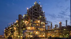 LyondellBasell Channelview Houston location against dusk sky background