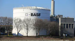 Chemical storage tank with BASF logo