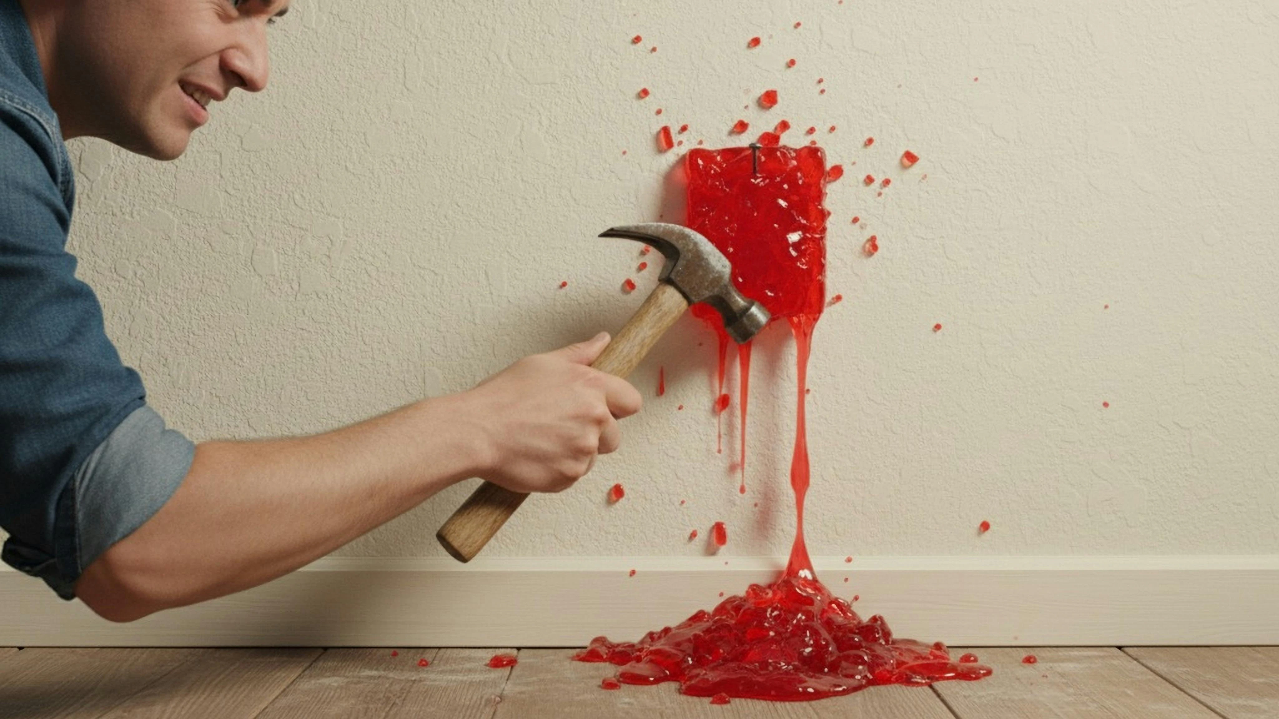 Person nailing jello to a wall