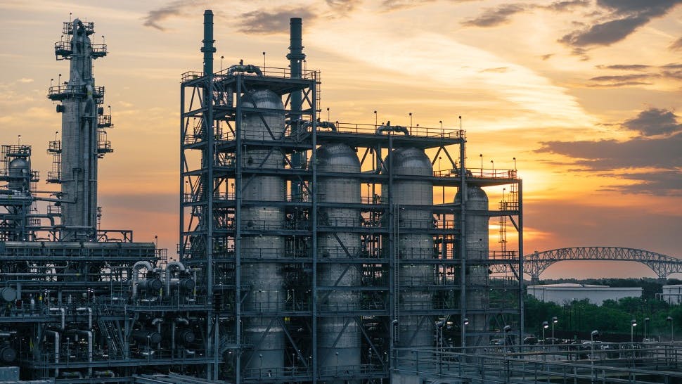 Valero Energy Port Arthur, Texas refinery at sunset