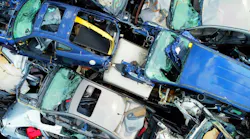 Aerial view of pile of end-of-life vehicles. Source: GIC Automotive Plastics Circularity Report