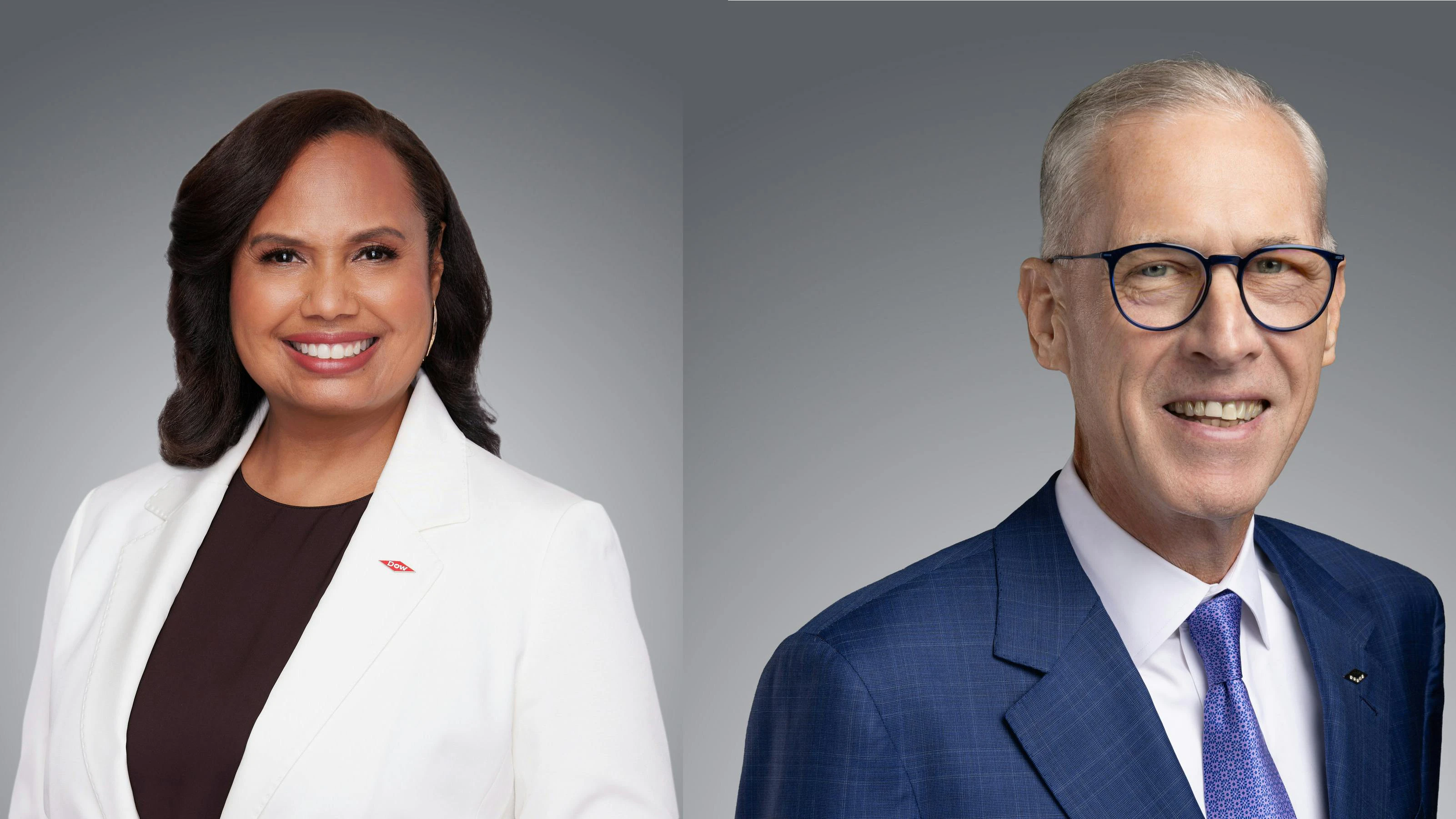 Dow CEO Jim Fitterling (right) will step down and COO Karen Carter (left) will assume CEO role July 1, 2026