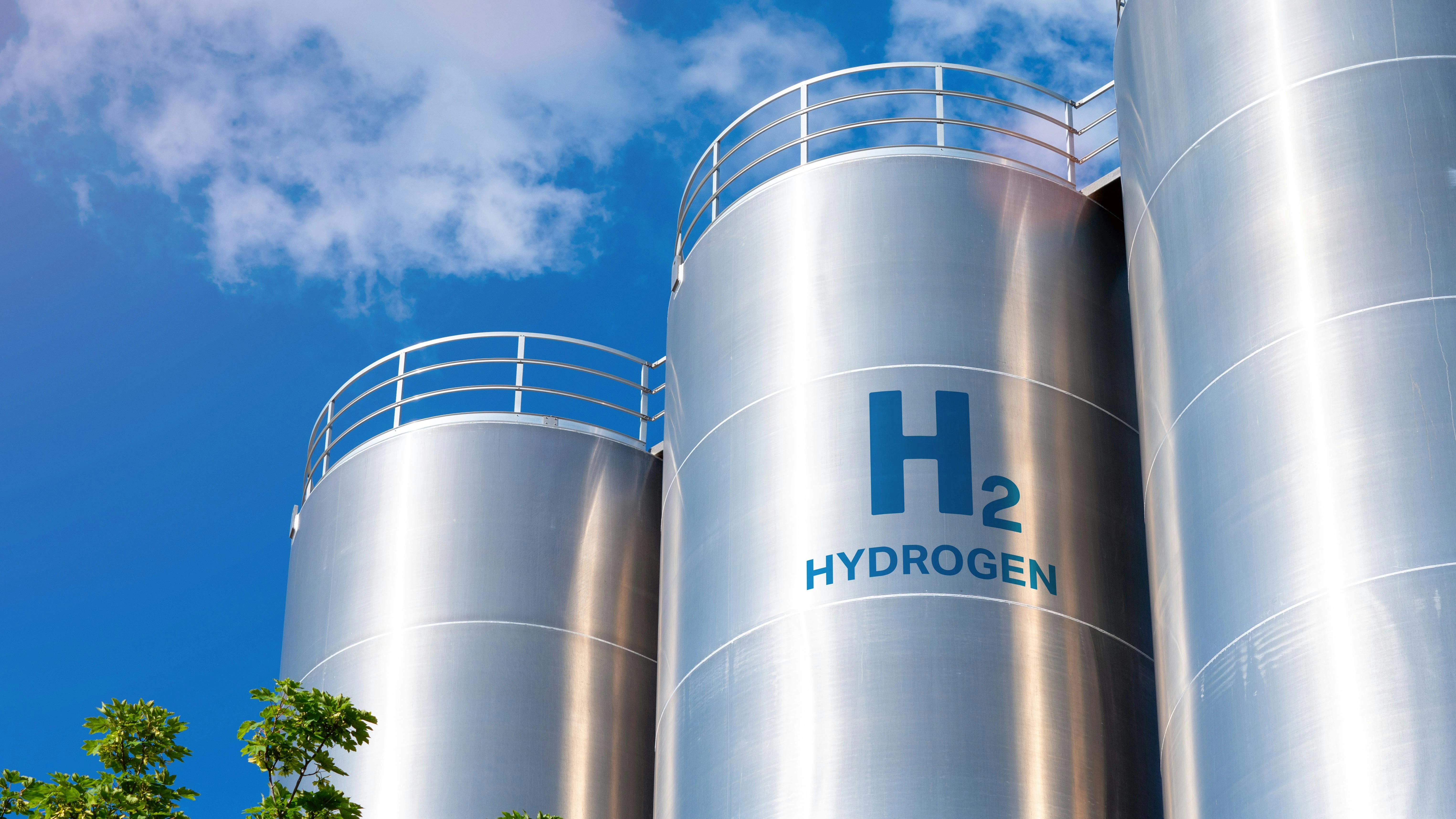 Hydrogen storage tank against blue sky