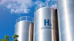 Hydrogen storage tank against blue sky