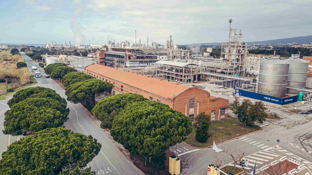 Aerial view of INEOS Inovyn's Rosignano, Italy chlor-alkali site