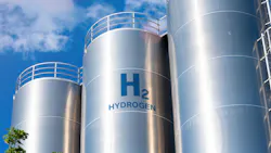 Hydrogen strorage tanks against blue sky Hydrogen strorage tanks against blue sky