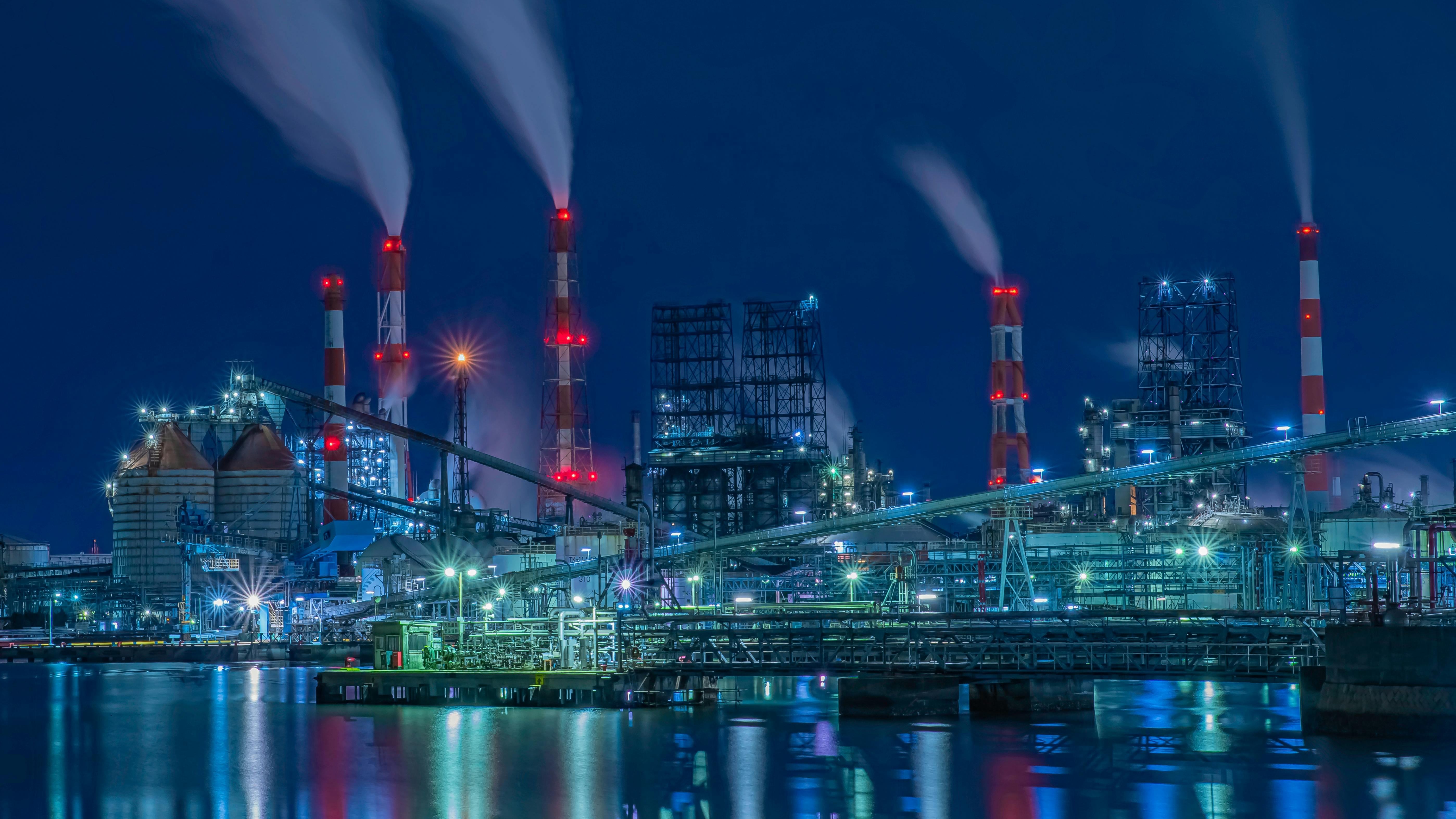 Night view of Mizushima factory in Okayama, Japan