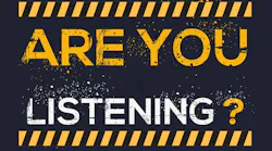 Are You Listening? copy text with a spray painted look on asphalt and caution stripes bordering the phrase Are You Listening? copy text with a spray painted look on asphalt and caution stripes bordering the phrase