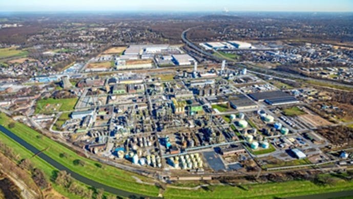 Aerial view of Oxea industrial chemical site in Germany