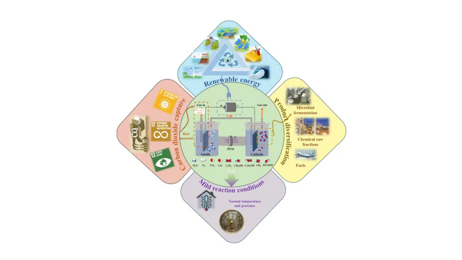 Renewable energy-driven electrocatalytic CO2RR system for achieving circular carbon economy and environmental sustainability.