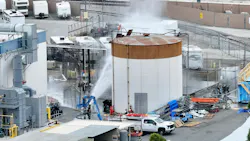 Water is sprayed on a 34,000-gallon tank that overheated at GKN Aerospace in Garden Grove, California, on Friday, May 22, 2026. (Jeff Gritchen/Orange County Register/TNS) Water is sprayed on a 34,000-gallon tank that overheated at GKN Aerospace in Garden Grove, California, on Friday, May 22, 2026. (Jeff Gritchen/Orange County Register/TNS)