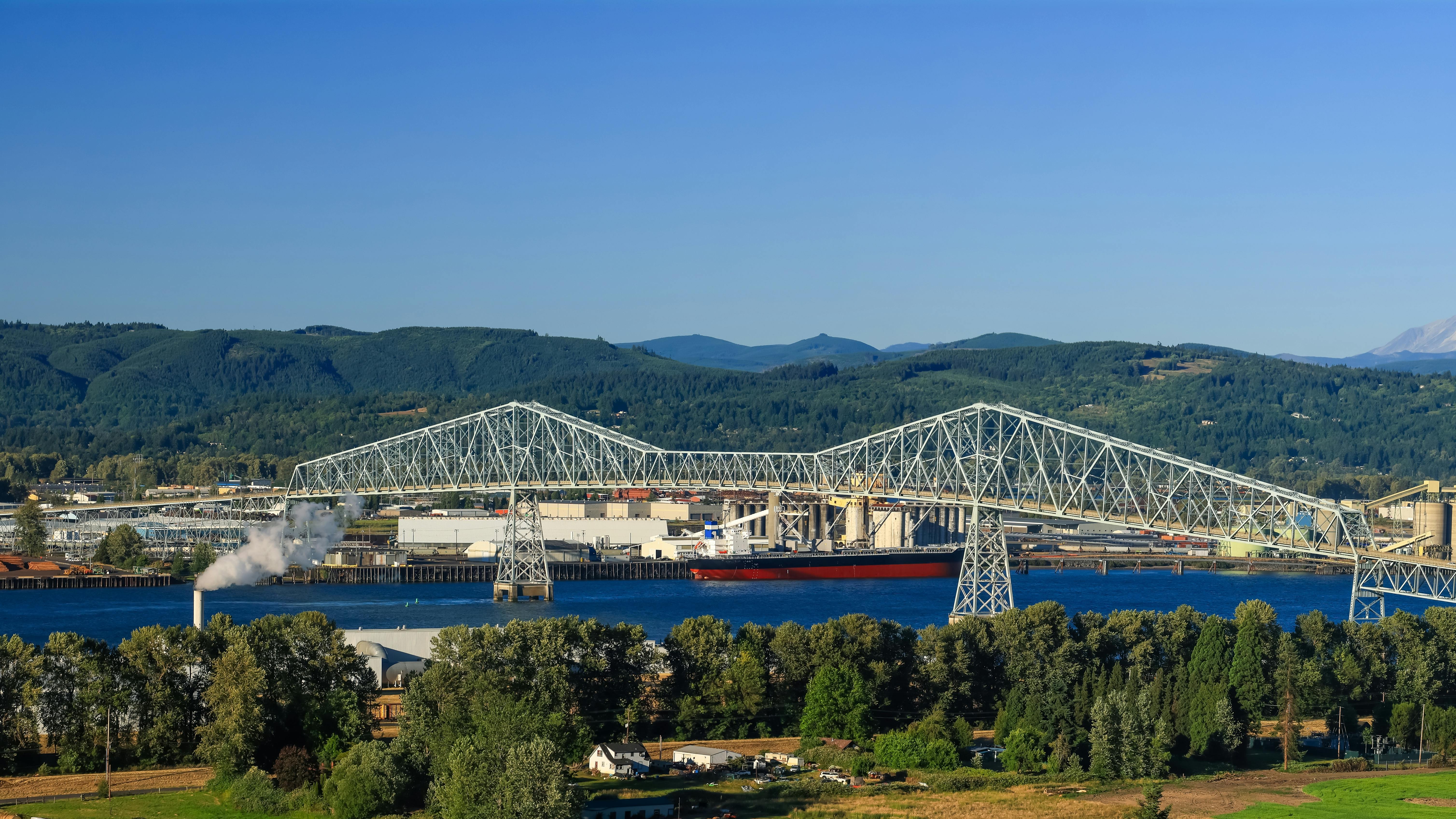 Panoramic view of Lewis and Clark Bridge at Longview city in Washington state.