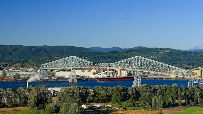 Panoramic view of Lewis and Clark Bridge at Longview city in Washington state.