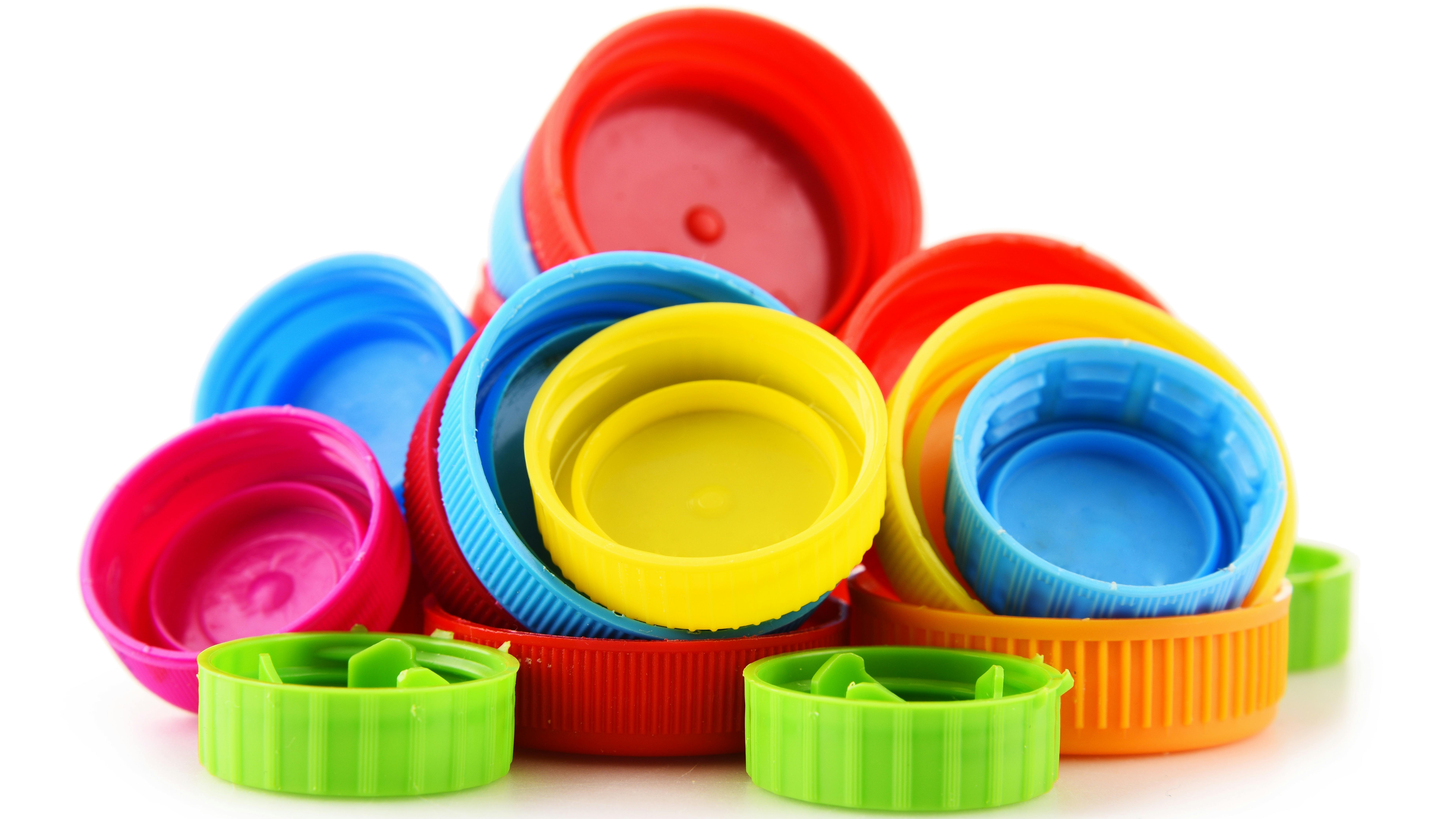 pile of colorful plastic bottle caps